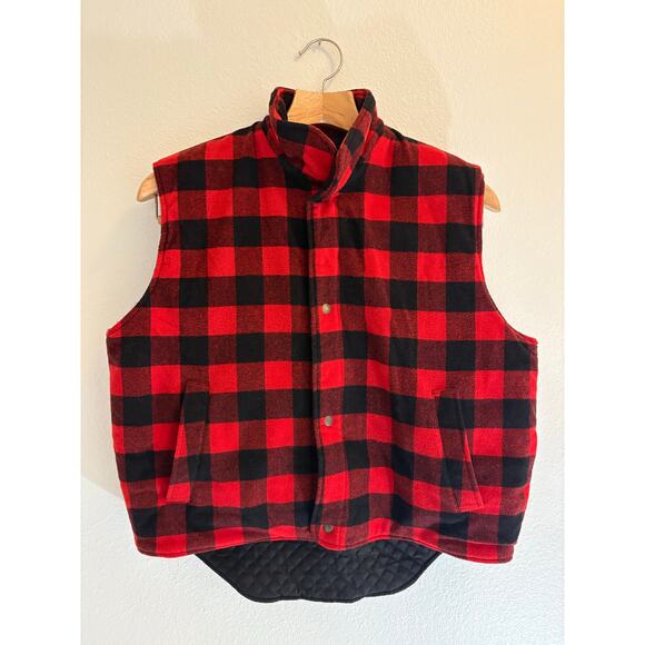 VTG CLAYBROOKE OUTDOORS Wool Blend Flannel Vest | Red Black Checkered | LARGE - Picture 2 of 6
